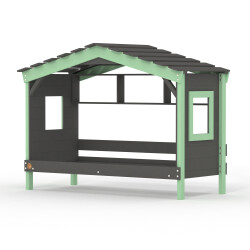 DOLCE NIDO childrens bed, play bed, youth bed, playhouse, solid pine, anthracite/green with shelf, without pull-out bed