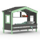 DOLCE NIDO childrens bed, play bed, youth bed, playhouse, solid pine, anthracite/green with shelf, without pull-out bed