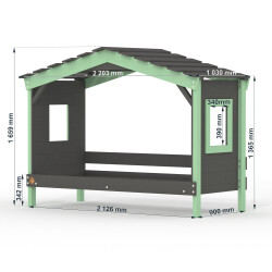DOLCE NIDO letto per bambini, letto da gioco, letto per ragazzi, casetta da gioco, pino massiccio, antracite/verde con scaffale e letto estraibile