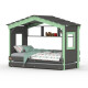 DOLCE NIDO letto per bambini, letto da gioco, letto per ragazzi, casetta da gioco, pino massiccio, antracite/verde con scaffale e letto estraibile