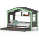 DOLCE NIDO letto per bambini, letto da gioco, letto per ragazzi, casetta da gioco, pino massiccio, antracite/verde con scaffale e letto estraibile