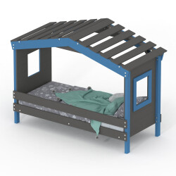 Hausbett DOLCE NIDO in Anthrazit/Blau – Kinderbett und Jugendbett
