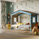 DOLCE NIDO childrens bed, play bed, youth bed, playhouse, solid pine, anthracite/blue without shelf, without pull-out bed