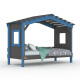 DOLCE NIDO childrens bed, play bed, youth bed, playhouse, solid pine, anthracite/blue without shelf, without pull-out bed