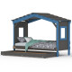 DOLCE NIDO lit enfant, lit de jeu, lit adolescent, maisonnette de jeu, pin massif, anthracite/bleu sans étagère, avec lit gigogne