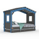 DOLCE NIDO lit enfant, lit de jeu, lit adolescent, maisonnette de jeu, pin massif, anthracite/bleu sans étagère, avec lit gigogne