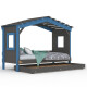 DOLCE NIDO lit enfant, lit de jeu, lit adolescent, maisonnette de jeu, pin massif, anthracite/bleu sans étagère, avec lit gigogne