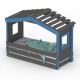 DOLCE NIDO lit enfant, lit de jeu, lit adolescent, maisonnette de jeu, pin massif, anthracite/bleu sans étagère, avec lit gigogne