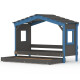 DOLCE NIDO lit enfant, lit de jeu, lit adolescent, maisonnette de jeu, pin massif, anthracite/bleu sans étagère, avec lit gigogne