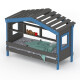 DOLCE NIDO childrens bed, play bed, youth bed, playhouse, solid pine, anthracite/blue with shelf, without pull-out bed