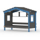 DOLCE NIDO childrens bed, play bed, youth bed, playhouse, solid pine, anthracite/blue with shelf, without pull-out bed