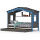 Hausbett DOLCE NIDO in Anthrazit/Blau – Kinderbett und Jugendbett mit Regal und Ausziehbett
