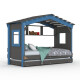 Hausbett DOLCE NIDO in Anthrazit/Blau – Kinderbett und Jugendbett mit Regal und Ausziehbett