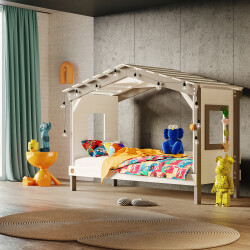 Hausbett DOLCE NIDO in Weiß/Anthrazit – Kinderbett und Jugendbett ohne Zubehör