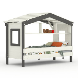 Hausbett DOLCE NIDO in Weiß/Anthrazit – Kinderbett und Jugendbett mit Regal