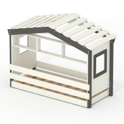 Hausbett DOLCE NIDO in Weiß/Anthrazit – Kinderbett und Jugendbett mit Regal und Ausziehbett