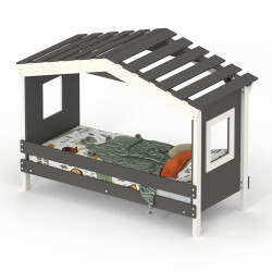 DOLCE NIDO childrens bed, play bed, youth bed, playhouse, solid pine, anthracite/white without shelf and without pull-out bed