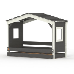 DOLCE NIDO childrens bed, play bed, youth bed, playhouse, solid pine, anthracite/white without shelf with pull-out bed