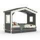 DOLCE NIDO childrens bed, play bed, youth bed, playhouse, solid pine, anthracite/white without shelf with pull-out bed