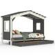 DOLCE NIDO childrens bed, play bed, youth bed, playhouse, solid pine, anthracite/white without shelf with pull-out bed