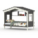 DOLCE NIDO lit enfant, lit de jeu, lit adolescent, maisonnette de jeu, pin massif, anthracite/blanc avec étagère sans lit gigogne