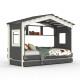 DOLCE NIDO letto per bambini, letto da gioco, letto per ragazzi, casetta da gioco, pino massiccio, antracite/bianco con scaffale e letto estraibile