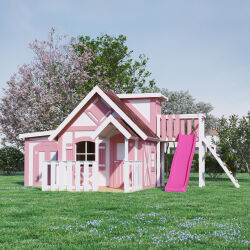RUSTIKA ROSETTA - Spielhaus für Kinder mit Rutsche - Gartenspielhaus