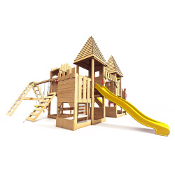Tour de jeu - Château des chevaliers "EMBERFORT III" Toboggan jaune et balançoires