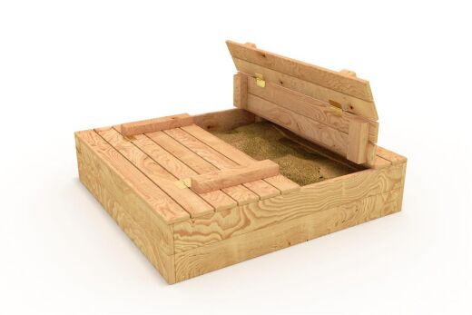 Sandkasten mit Abdeckung / Sitzbänken - 110x115cm - Sandbox + Deckel