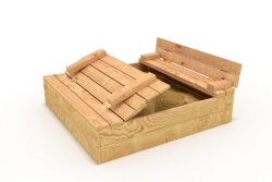 Sandkasten mit Abdeckung / Sitzbanken - 110x115cm - Sandbox + Deckel