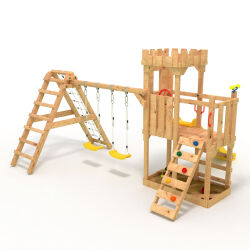 Play Tower - Knights Castle "M120" - Climbing Tower, Slide, Climbing Wall, Swing, and Sandbox