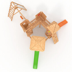 Spielturm - Ritterburg XXL+R - zwei Bausatze in einem kombiniert 1x grune, 1x orange Rutsche, orange Schaukeln