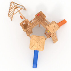 Spielturm - Ritterburg XXL+R - zwei Bausatze in einem kombiniert 1x blaue, 1x  orange Rutsche, orange Schaukeln