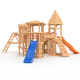 Spielturm - Ritterburg XXL+R - zwei Bausatze in einem kombiniert 1x blaue, 1x  orange Rutsche, orange Schaukeln
