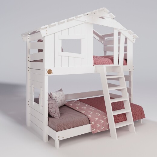 Hochbett ALPIN CHALET Doppelbett, Kinderbett, 120x200cm, weiß Ohne Regale ohne Türchen