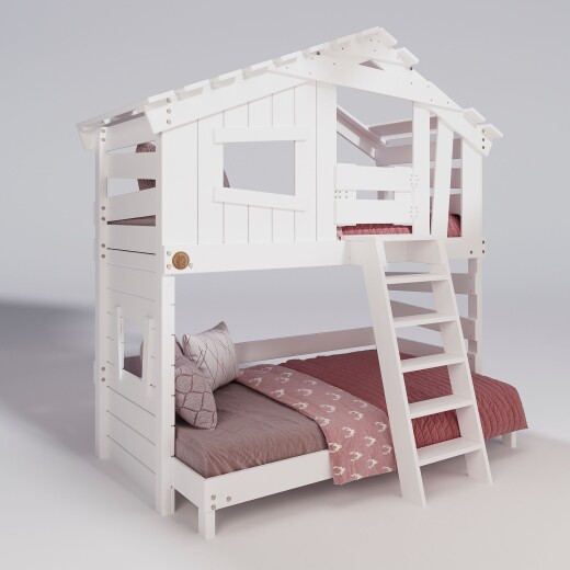 Hochbett ALPIN CHALET Doppelbett, Kinderbett,120x200cm, weiß Ohne Regale + Türchen