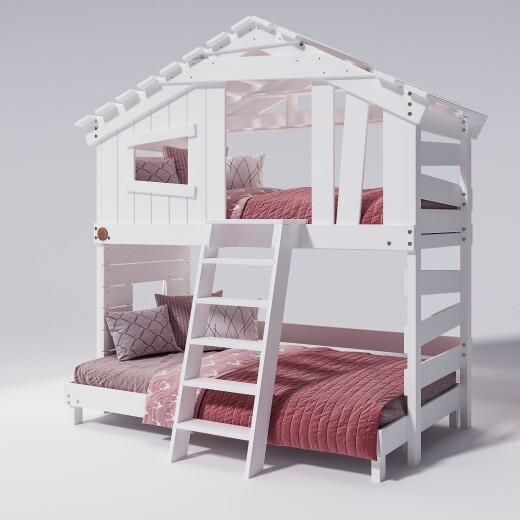 Hochbett ALPIN CHALET Doppelbett, Kinderbett, 120x200cm, weiß + Oberes Regal ohne Türchen