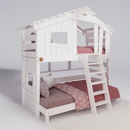 Hochbett ALPIN CHALET Doppelbett, Kinderbett, 120x200cm, weiß + Unteres Regal ohne Türchen