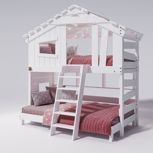 Hochbett ALPIN CHALET Doppelbett, Kinderbett, 120x200cm, weiß + Unteres und oberes Regal ohne Türchen