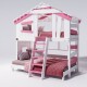 Hochbett ALPIN CHALET Doppelbett, Kinderbett, 120x200cm, weiß/rosa + Unteres und oberes Regal Ohne Türchen