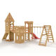 Playtower - Knights Castle "XXL" - 3x climbing towers, slide, swing, climbing wall, sandbox 2x swing + net Red slide