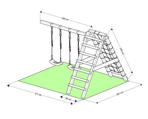 Spielturm - Ritterburg XL120 - 2x Klettertürme, 2x Schaukel+Netz, Gelbe Rutsche, Brücke, Kletterwand und Sandkasten