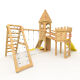 Playtower - Knights Castle "XL120" - 2x Climbing Towers+Spire, 2x Swings+Net, Yellow Slide, Bridge, Climbing Wall, and Sandbox