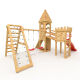 Play Tower - Knights Castle "XL120" - 2x Climbing Towers + Pointed Roof, 2x Swing + Net, Red Slide, Bridge, Climbing Wall, and Sandbox