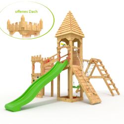 Play Tower - Ritterburg "XL150" - LONG Slide, 2x Towers, 2x Swings + Knot Net