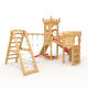 Playtower - Knights Castle "XL150" - LONG Slide, 2x Towers, Bridge, Slide, Climbing Wall, and Sandbox, red Slide/Swing