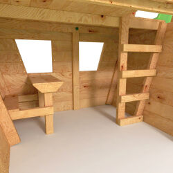 BIBEX® Play Tower - Wonder Cottage M120 + Slide, 2x Swings, Climbing Net, Climbing Stones, Furniture Red Slide/Swings