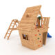 BIBEX® Play Tower - Wonder Cottage M150 - Long Slide, 2x Swings, Knot Net, Climbing Stones, Furniture - Blue Slide/Swings