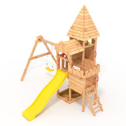 Playtower - Knights Castle "L120" + Slide, 2x Swing, Climbing Stones Yellow Slide/Swing