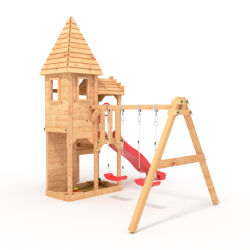 Play Tower - Knights Castle "L120" + Slide, 2x Swing, Climbing Stones Red Slide/Swing